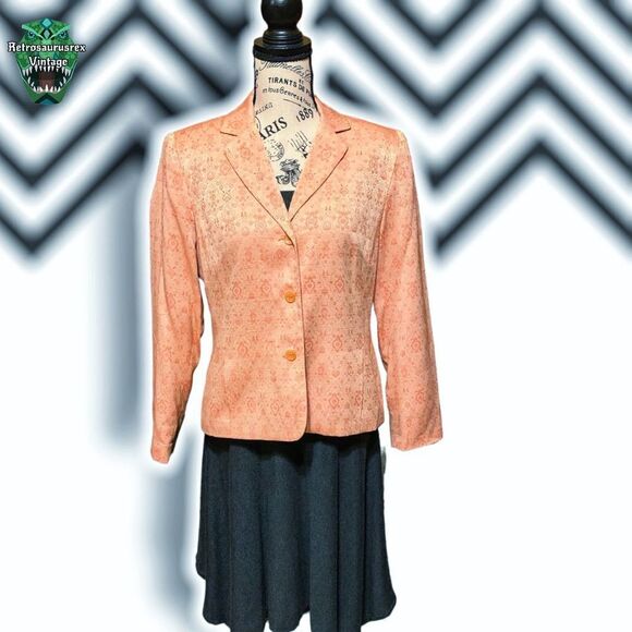 VINTAGE 1980’s Tangerine Mandala Print Business Casual Blazer Jacket, 8P - Picture 5 of 7